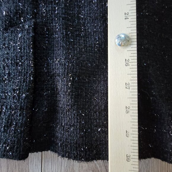 Chicos Black Tweed Open Front Jacket Tinsel Leopard Print Lining Size S 1 - Picture 13 of 16